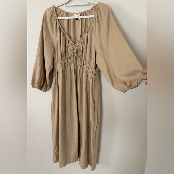 NWOT Universal Thread Tan Linen Blend Cottagecore Fit and Flare Midi Dress - Picture 6 of 10